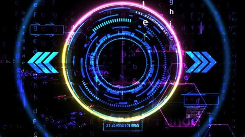 Futuristic technology digital powerful energy holographic matrix element oran Stock Illustration