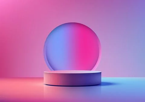 Futuristic technology display with glowing circular podium in pink and blue.. Stock Illustration