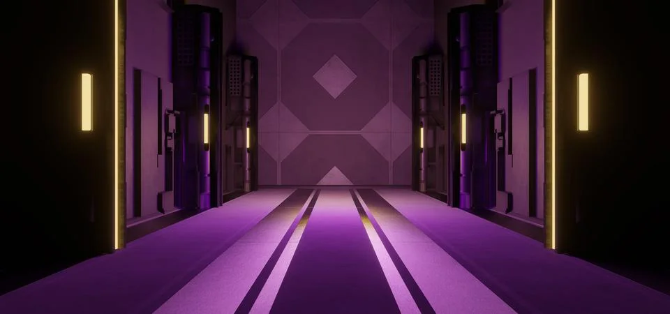 Futuristic Technology Engine Room Laboratory Disco Future Bright Purple Color 库存插图