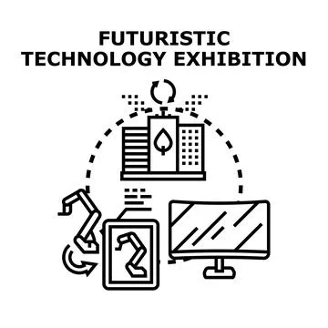 Futuristic technology exhibition showcasing innovation in urban development Stock Illustration