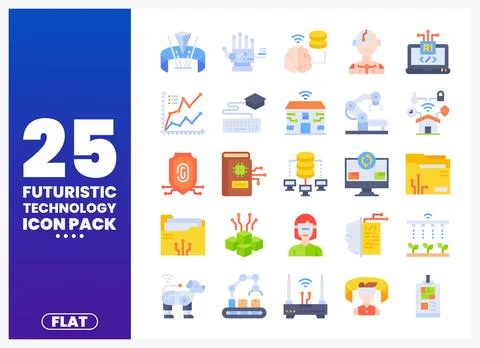 Futuristic Technology Flat Icons Pack Stock Illustration