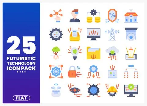 Futuristic Technology Flat Icons Set 스톡 일러스트