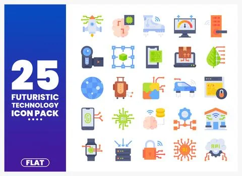 Futuristic technology flat icons on a white background and blue gradient Stock Illustration