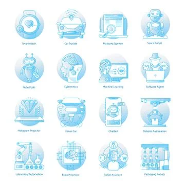 Futuristic Technology Flat Rounded Icons Stock Illustration