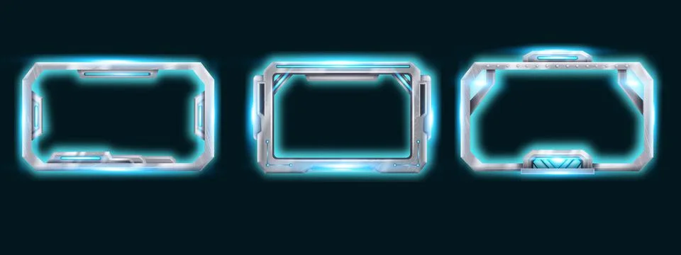 Futuristic technology game frame, abstract spaceship steel screen kit Stock Illustration