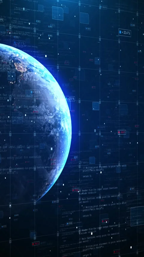 Futuristic technology globe in hologram wireframe elements. Space technology Stock Footage 312582415