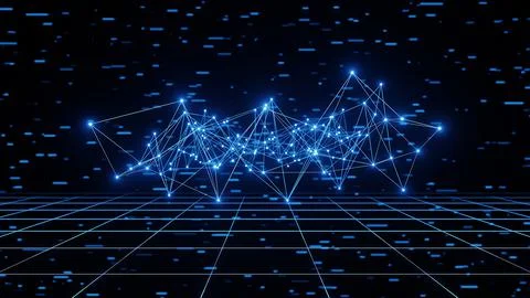 Futuristic technology glowing Plexus lines, dots background 3D rendering Illustrazione stock
