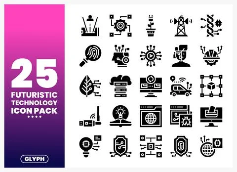 Futuristic technology glyph icons on a gradient background. representing in.. Stock Illustration