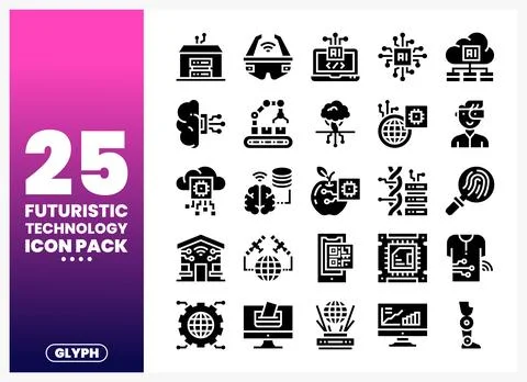 Futuristic Technology Glyph Icons 库存插图