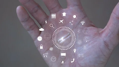 Futuristic technology in hand. modern data hologram  Stock Footage 104268256