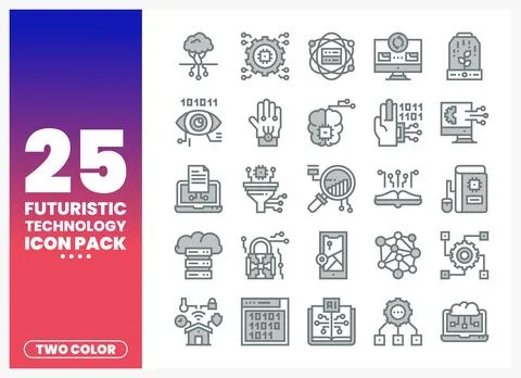 Futuristic Technology Icon Pack featuring digital icons on a gradient backg.. Stock Illustration