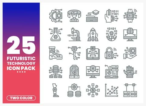 Futuristic technology icon pack featuring stylized vector graphics for digi.. 스톡 일러스트