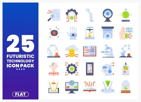 Futuristic technology icon pack with flat icons for digital design. Stock Illustration