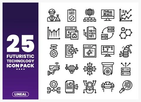 Futuristic technology icon pack with line illustrations for digital use. Stock Illustration