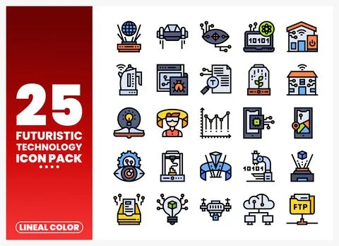 Futuristic technology icon pack with lineal color graphics. representing in.. Illustrazione stock