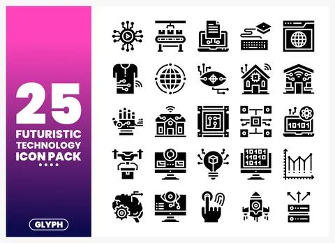 Futuristic technology icon pack with science. innovation. and AI symbols. I.. Stock Illustration