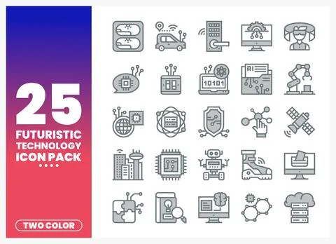 Futuristic Technology Icon Pack on White Background Stockillustratie