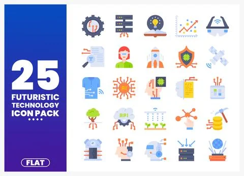 Futuristic technology icon set on white background with blue gradient sidebar Stock Illustration