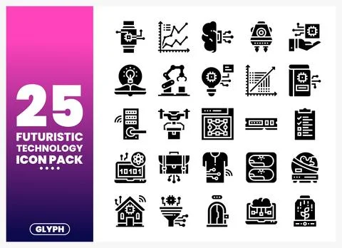 Futuristic Technology Icons with Abstract Design on White Background Stock Illustration