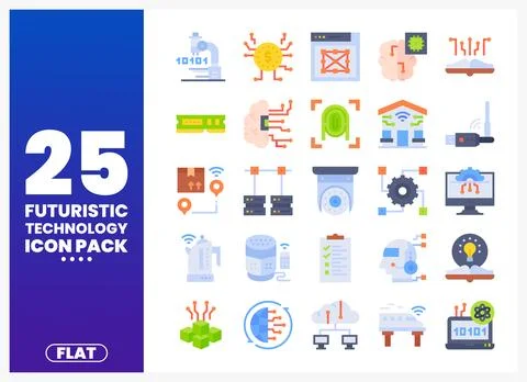 Futuristic technology icons on a blue and white background. Stock Illustration