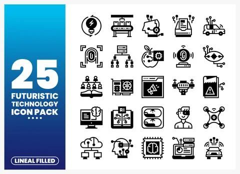 Futuristic technology icons collection with digital art and innovation symb.. Stock Illustration