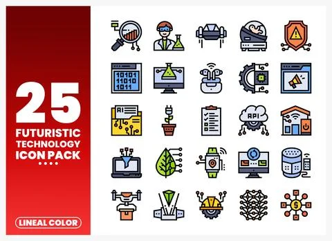 Futuristic technology icons collection for digital innovation. machine lear.. Stock Illustration