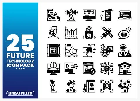 Futuristic Technology Icons for Digital Innovation and Science Stock Illustration