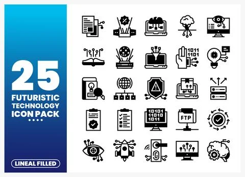Futuristic technology icons displayed on a blue gradient background. Vector.. Stock Illustration