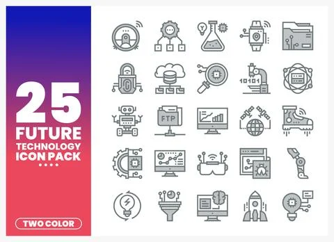 Futuristic technology icons displayed in a grid layout Stock Illustration