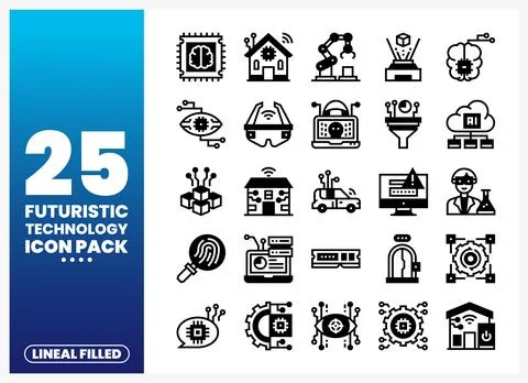 Futuristic technology icons displayed on a white background with gradient b.. イラスト素材