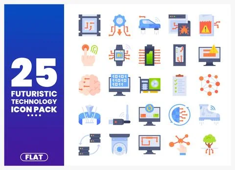 Futuristic technology icons. flat design. AI. data. digital. Stock Illustration