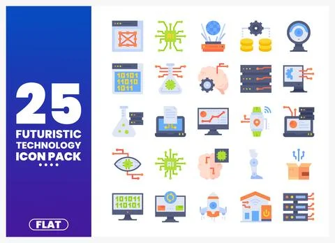 Futuristic technology icons for a flat design software pack. 库存插图
