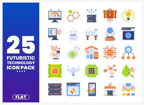 Futuristic technology icons in a flat design. collection of digital symbols.. Stock Illustration