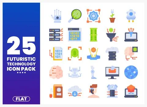 Futuristic technology icons on a gradient background. flat design elements. 库存插图