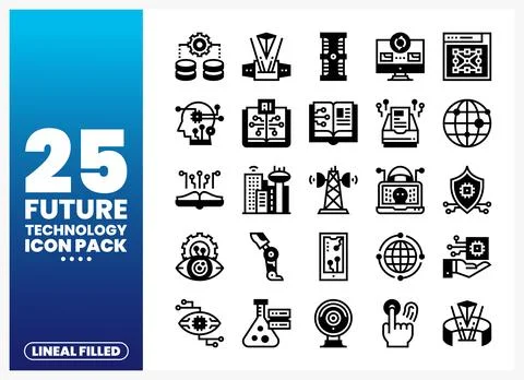 Futuristic technology icons on a gradient background 스톡 일러스트