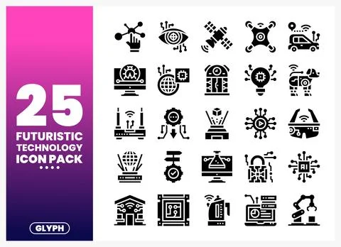 Futuristic technology icons on a gradient background. Isolated vector graphic Stock Illustration