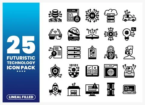 Futuristic technology icons. lineal filled. representing AI. cloud. cyberse.. Stock Illustration