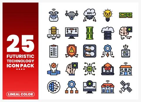 Futuristic technology icons pack. abstract lineal color set on white backgr.. Stock Illustration