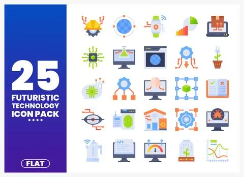 Futuristic Technology Icons Pack with Flat Design Elements Stock Illustration