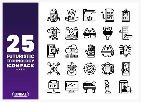 Futuristic Technology Icons Pack Stock Illustration