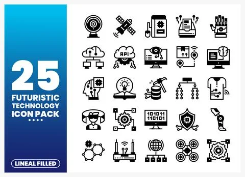 Futuristic Technology Icons Pack with Lineal Filled Style Stock Illustration