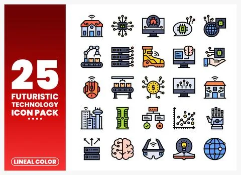 Futuristic Technology Icons Pack in Lineal Color Style Stock Illustration