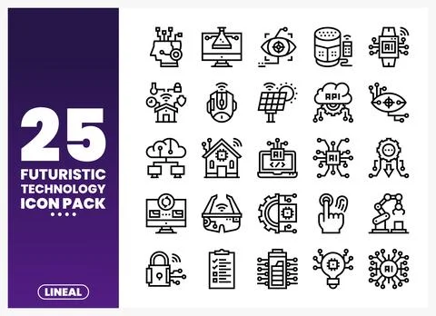 Futuristic Technology Icons Pack. Lineal Style. White Background Stock Illustration