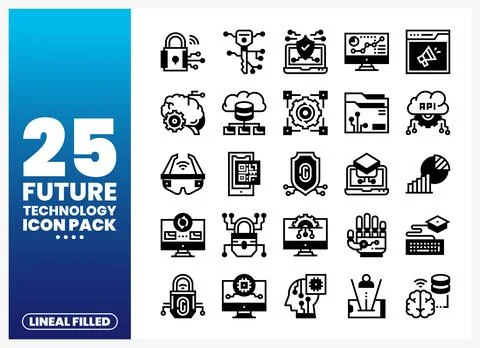 Futuristic technology icons presented in a clean. linear style. Collection .. Stock Illustration