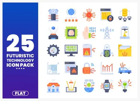 Futuristic technology icons presented in a flat design. showing diverse dig.. Stock Illustration