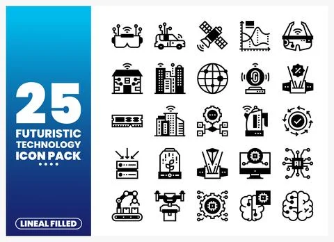 Futuristic technology icons presented in lineal filled style for digital in.. Stock Illustration