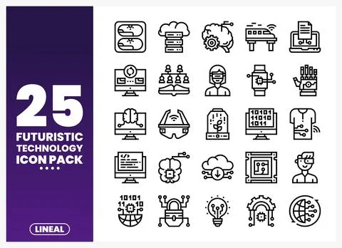 Futuristic Technology Icons presented on a white background with a purple g.. 스톡 일러스트