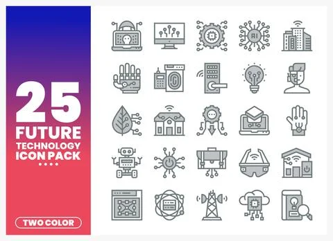 Futuristic technology icons represent innovation and digital advancement in.. Ilustración de archivo