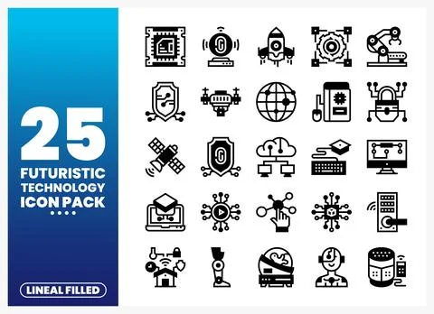 Futuristic Technology Icons Set for Digital Innovation Stock Illustration
