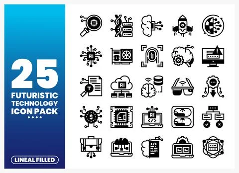 Futuristic Technology Icons Set Stock Illustration
